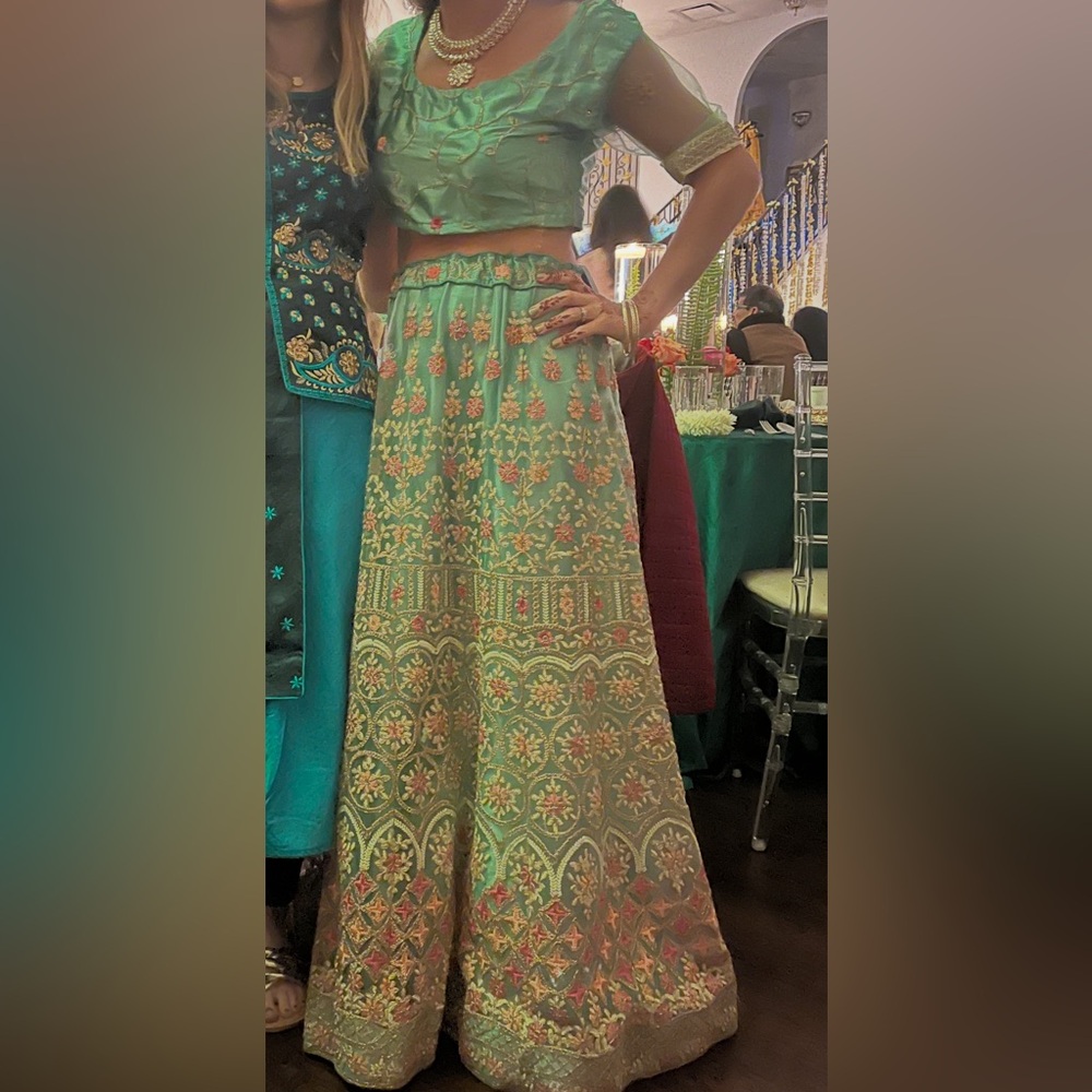 Two piece Swan Garden Lehenga Skirt Set - Pastel Green